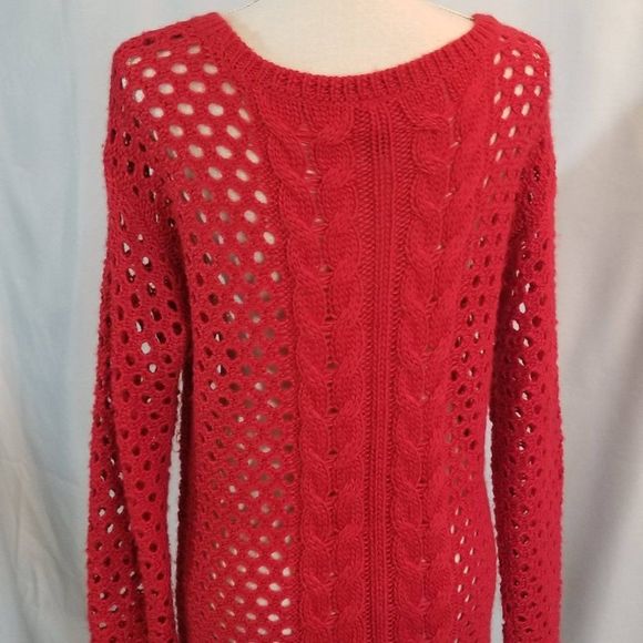 JCP Hi Low Red Open Weave Sweater Size Petite Large - Picture 3 of 7